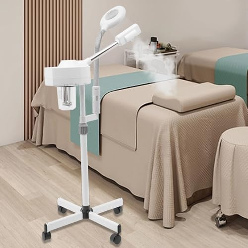 2 in 1 Gesichtsdampfer Lupenleuchte,360 Grad Schwenk Gesichts Dampfer 750 W Salon Ozone Bedampfer Kosmetikstudio Home Spray