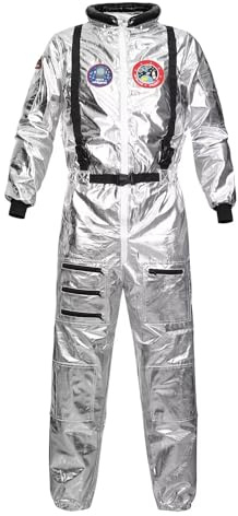 Jutrisujo Deguisement Cosmonaute asûronaute Adulte Costume Halloween Cosplay pour Homme Espace Mission Astronaute Argent M