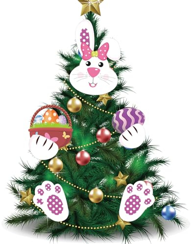 Lineshading Easter Bunny Christmas Tree Topper Rabbit Egg Basket Decorative Tree Ornaments for Easter Tree Indoor Home Decorations Holiday Party Supplies (Rabbit)