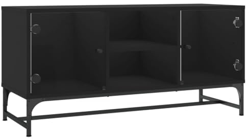 vidaXL TV Schrank mit Glastüren, Fernsehschrank mit viel Stauraum, Lowboard für Fernseher Wohnzimmer, Fernsehtisch TV Möbel HiFi Schrank, Schwarz