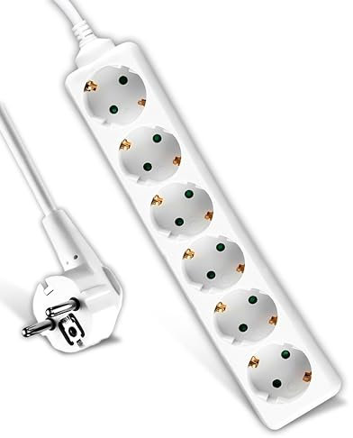 V-TAC Multiprise 6 Prises et Câble 1,5m - Bloc Multiprises avec 6 Prises 16A Shuko pour Maison, Bureau, Magasin, Garage - 250V - Électrique - Compact et Pratique - Blanc