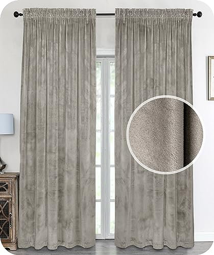 BEAUTEX Samt Vorhang Kräuselband U-Band Gardine Velvet abdunkelnd und Blickdicht, 140x145 cm (Breite 140 cm, Höhe 145 cm, Taupe)