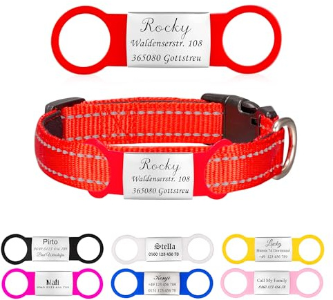 2er Rot Silikon Hundemarke mit Gravur zum Aufschieben Personalisiert Hundeanhänger Namensschild für Hundehalsband Haustier Marke Pet Tag ID Anhänger,L