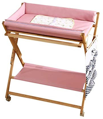 MMRTDJDR Klappbarer Wickeltisch auf Rädern: Tragbarer Kinderzimmer-Organizer in Rosa, Keine Aufbewahrungsbox
