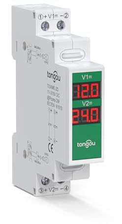 TONGOU Voltímetro de carril DIN DC11~310V, voltímetro 2 canales pantalla digital, voltímetro medidor de voltaje CC para sistema solar fotovoltaico/batería
