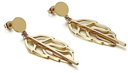 Bishilin Ohrhänger Edelstahl Gold, Ohrringe Hängend Blatt und Zylinder Ohrringe Jugendstil Modeschmuck