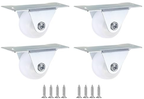 PATIKIL 1 Rigid Caster Wheels, 4 Pack Silent Fixed Plate Casters with M4 Screws Load Capacity 198Lbs for Furniture Workbench Cart Trolley One Direction Rolling, White(NO Brake)
