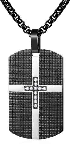 OIDEA Halskette mit Kreuzanhänger jesus Dogtag: Dog Tag Gebet Bibel Kreuz Anhänger aus Edelstahl für Herren Damen, Jesus Vintage Kruzifix mit Kette Weizenkette Gold/Schwarz/Silber