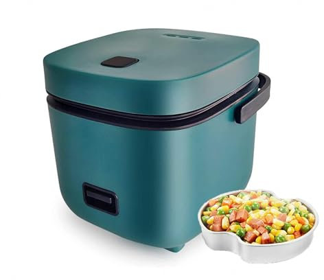PanHuiWen Rice Cooker And Steamer 2 Person, Perfect Rice Cooker Korean Micro Rice Cooker 1.2 L, Includes Steamer And Spatula,Green