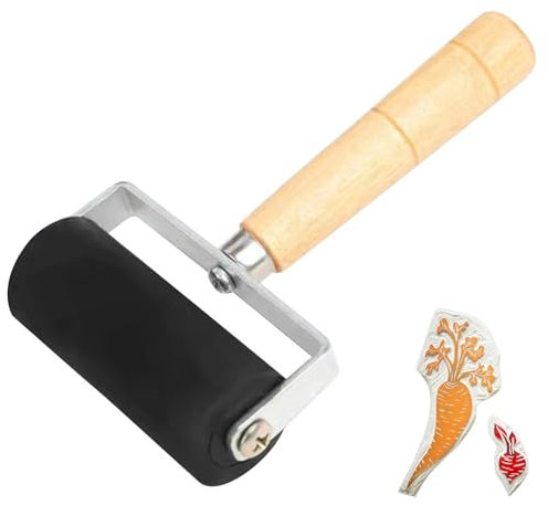 lyanny Rubber Roller for Crafts,Printmaking Ink Roller with Wooden Handle - Professional Art Stamping Craft Tool 3 Sizes Ink Applicator (1.38 inch, 2.36 inch, 4 inch)