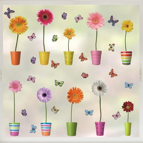 KAIRNE Blumen Fenstersticker Sonnenblume Schmetterling Glas Garten Frühling