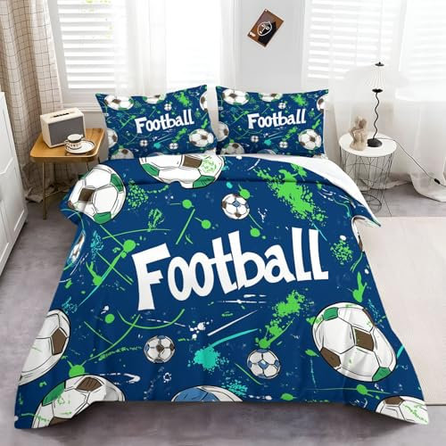 CozyRest Fußball Muster Bettbezug, 180x200 cm Bettwäsche Set, Microfaser Bettwäsche Bettbezug für Jungen Mädchen Kinder