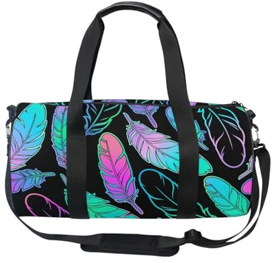 Mnsruu Bolsa deportiva de gimnasio con correa para el hombro para mujeres y hombres, bolsa de lona bohemia de plumas de arco iris, bolsa de viaje para entrenamiento, bolsa de entrenamiento con