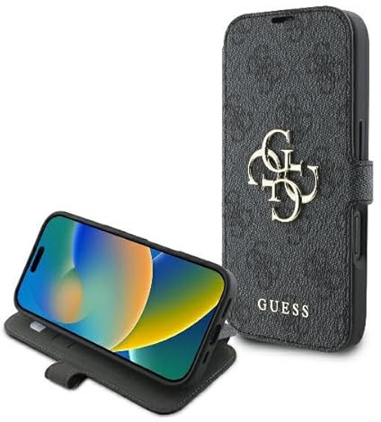 CG MOBILE Guess GUBKP16S4GMGGR Hülle für iPhone 16 6.1 Schwarz Book 4G Metal Logo