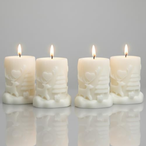 4 Stück Weihnachtskerzen - Adventskerzen - Adventskranz -Handmade Sojawachskerze - Weihnachts Dekoration - Rentier - Relief - Weihnachtsgeschenke - Weihnachten kerze - Christmas - gift