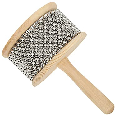 POENVFPO Children Cabasa Toy, Portable Wooden Steel Ball Hand Cranked Toy Percussion Instrument for Kids Beginner (Large Kabasa