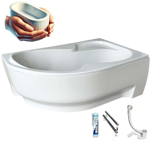 ECOLAM Vasca da bagno WELA 170 x 100 cm a destra con isolamento, vasca termica ecoThermoPro, isolamento termico, isolamento acustico, vasca angolare + rivestimento in acrilico, scarico piedini in