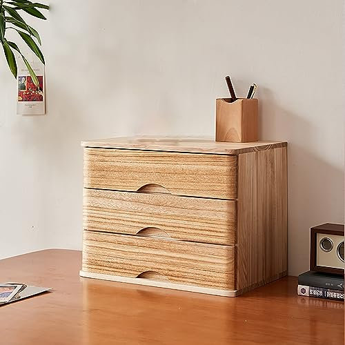 Flacher Aktenschrank aus Massivholz mit oberer Schublade und erhöhtem Computerregal, Büroschrank für Akten und Kleinteile