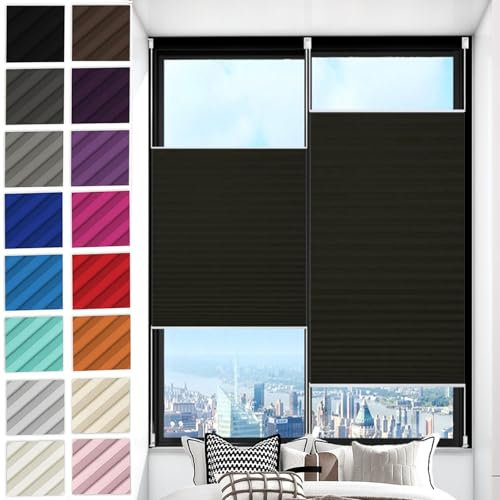 Plissee Ohne Bohren Verdunkelung 70 x 210 cm Sonnenschutz, Lichtdurchlässig Plissees Lichtdurchlässig mit Klemmträger Easyfix für Fenster Und Tür, Schwarz