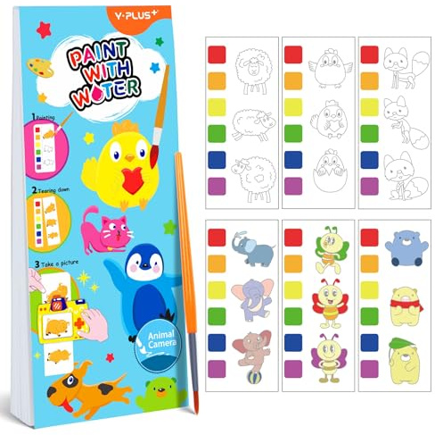 YPLUS Malbuch mit Wasserfarben für Kleinkinder, Aquarell-Malpapier für Kinder im Alter von 1–3, 2–4, magisches Buch, Kunsthandwerksgeschenk zum Zeichnen - Mini Tiere
