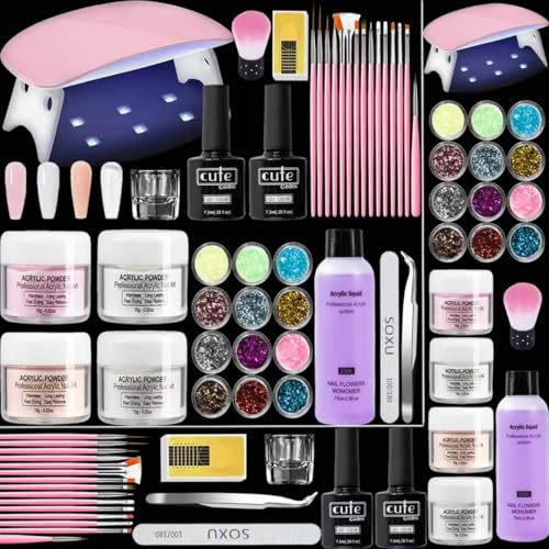 WONEDIRR Acrylic Nail Kit: 4 Colors Nude Pink Transparent White - Nail Lamp with Base Coat/Top Coat - 75ml Acrylic Liquid Nail Practice Kit for Nail Art Enthusiasts