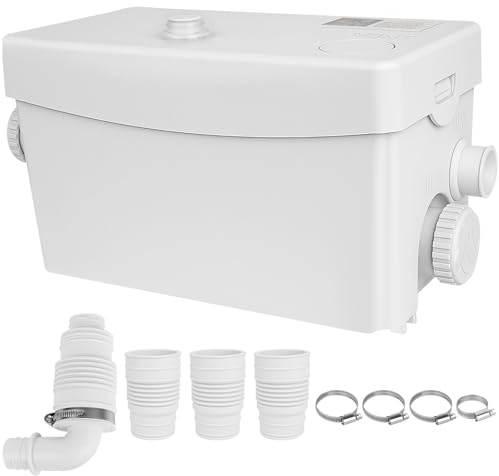 Macerator Pump Shower Pump Sanitary 300W Waste Pump 7m Lift, 100L/min, 3 Inlets, Carbon Filter Grey-Water Macerator Alternative for Bathroom & Basement Wash Sink