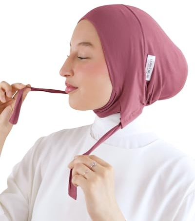 Halkfri hijab-undermössa i naturlig bambu fiber andningsbar och allergivänlig för slöjda muslimska kvinnor SH-7, hallon, One Size