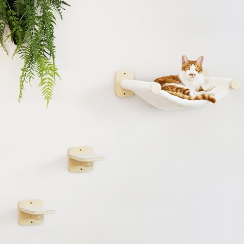 FUKUMARU Vägghängande Hängmatta för Katter, Set med 2 Steg, Moderna Hyllor för Klättring för Katter, Mjuk Säng i Förstärkt Tyg för Söm, Klättring och Lek.
