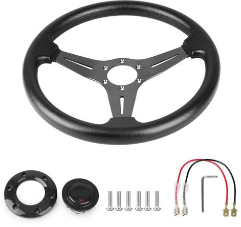 Lenkrad Auto，Sportlenkrad Racing PU Lederlenkrad 350mm 14 Zoll Aluminiumlegierung Auto Sport Drifting Lenkräder Deep Dish Style(Black)