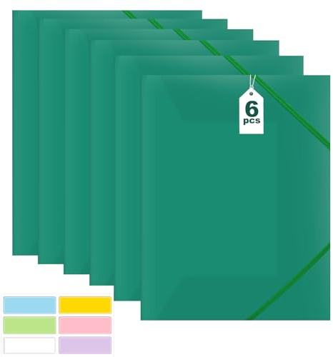 Dokumentenmappe A4, Sammelmappe 6 Stück, Postmappe A4 Schule, PP Kunststoff Ordnungsmappe Pultordner mit Gummizug, für Schule Bürobedarf (Green)