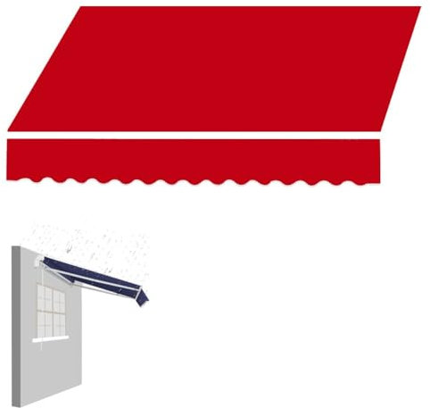 Ausziehbarer Ersatzstoff für Terrassenmarkise, 6 x 3 m, Sonnenschutz für Terrassentür und Fenster, roter Volant, passend für 4,6 x 3,0 m, 3,5 x 3,0 m, 3,5 x 3,0 m Markisen