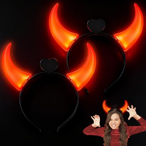 Alaoo 2PCS Cerchietto Corna Diavolo, Fascia luminosa a forma di corno, Corna del diavolo con LED, per Fasce Costume per capelli da uomo e da donna, per Feste Carnevale Halloween