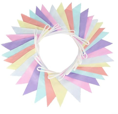 Festone in tessuto di cotone da 10 m, per compleanni, baby shower e decorazioni per feste in giardino (colore macaron)
