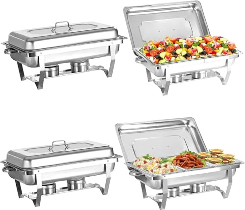 4 Pack Stainless Steel Chafing Dish Buffet Set, Catering Food Warmer with Lids Food Pans, for Banquet, Parties, Wedding