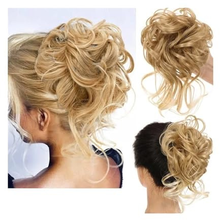 jianjunchaling Messy Bun-Haarteil, lockiges Haar, Dutt-Extensions mit geraden Enden, Kunsthaar-Haargummis, Pferdeschwanz-Haarteile for Frauen Hair Ponytail for Women Girls(Light Blonde)