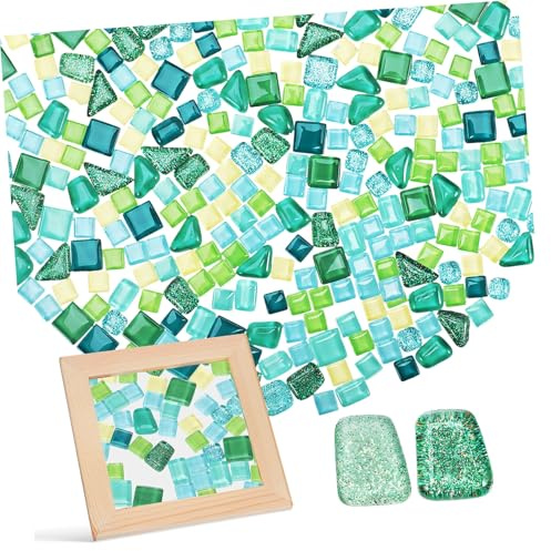 SHINEOFI Carreaux De Verre Mosaïque Pour Loisirs Créatifs Kit 2 Paquets Mint Pailleté 200g Adultes Décoration Intérieure Diy Projets Artisanaux