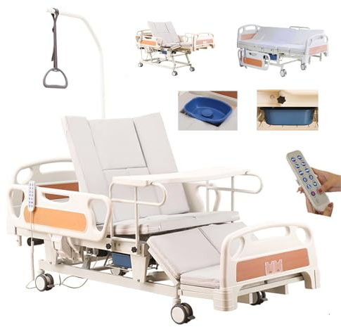 Juodkeo Letto medico elettrico elevatore con maniglie per esercizi, angolo di elevazione della schiena : 0°-85°, rotolamento laterale di 45°, (200 * 90 * 43-63cm)