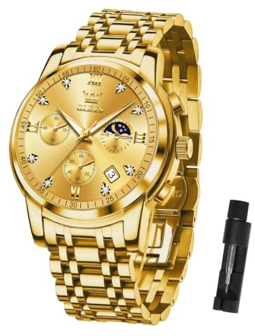 OLEVS Men's Chronograph Watches, Stainless Steel Analogue Dress Quartz