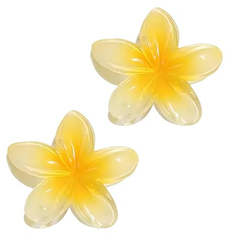 2 pinzas de garra de flores amarillas cremosas, pinzas de garra de flores hawaianas, clip de pelo de plumeria, clip de hibisco para mujer, clips grandes para cabello grueso, accesorios para el cabello