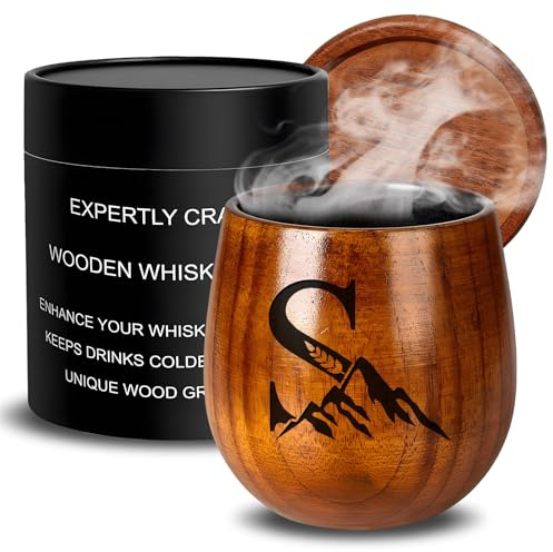 Tczqykm Bicchiere da whisky in legno carbonizzato con logo personalizzato con iniziali incise, bicchiere da whisky in legno personalizzato, regalo per uomini, papà, amanti del whisky