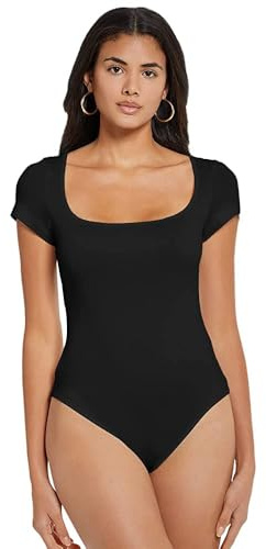 BKEPDY Body Donna Maniche Corte Bodysuit Elegante Scollatura Quadrata Contenitivo Modellante Outfit Estivo versatile Aderente Morbido