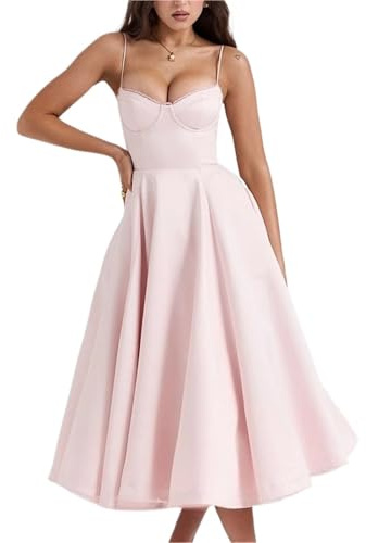 Vestido de Noche Largo Verano, llegadas Elegantes, corsé con Tirantes Finos, corpiño satén, Baile graduación for Mujer para Boda, Cóctel, Noche
