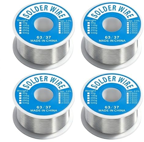 4-Piece Solder Wire and Soldering Flux Kit; 0.8mm Solder and Flux Kit; Rosin Core Solder Suitable for Soldering, Repairing, and DIY Projects of Electronic and Electrical Components.