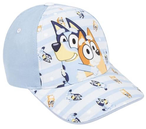 CARTOON Bluey Casquette d'été pour fille avec visière réglable Taille 51 cm Casquette soleil pour enfants avec bleu et bingo 65 % coton 35 % polyester