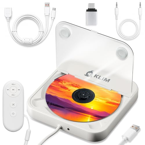 KLIM CD-spelare för bil – extern CD-spelare för USB-bärbar bil, anti-chock, plug and play, AUX & USB, fjärrkontroll, kompatibel med de flesta fordon och bärbara datorer