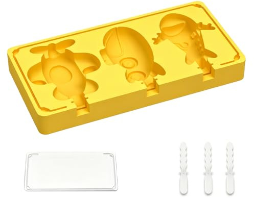 3 Moldes para Helados en Forma de Avión de Silicone con Tapa y Palitos, Sin BPA, Ideal para Paletas y Sorbetes Caseros