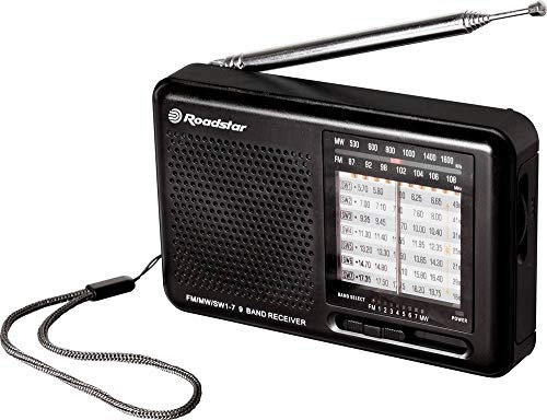 Roadstar TRA-2989 Radio Portátil Multibanda AM/FM/SW Analógica, Funciona a Pilas / Red, Auriculares Incluidos, Transistor de Bolsillo, Pequeño y Ligero para Casa, Cocina, Excelente Recepción, Negro