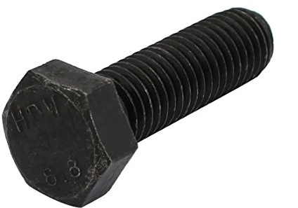 sourcing map Sechskant Maschinenschrauben 8.8 Grad M12x40mm Schwarz | 1 Stück, Linksgewindebolzen, Voll Gewinde, Sechskantkopf