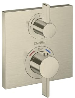 hansgrohe Ecostat Square Modern Thermostatic Shower Valve Trim with Temperature Control in Brushed Nickel, 15712821