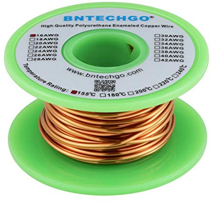 BNTECHGO 16 AWG magnettråd – emaljerad koppartråd – emaljerad magnet lindningstråd – 113 g – 0,04 cm diameter 1 spole naturlig temperaturklassificering 155 ℃ Används ofta för transformatorer